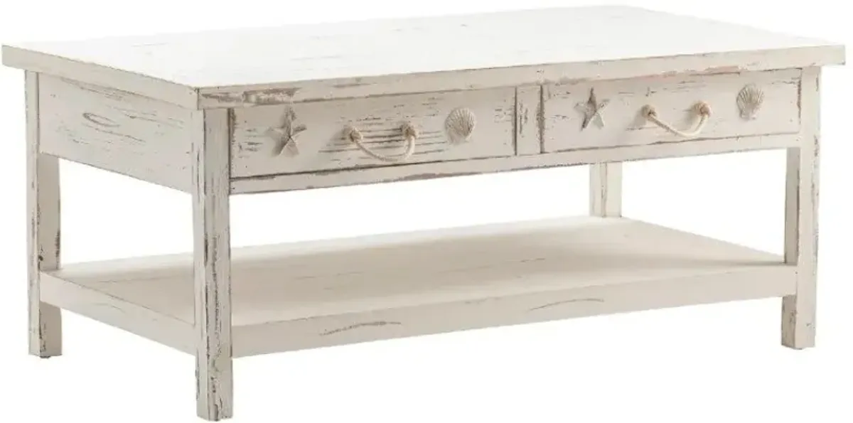 Crestview Seaside White Coastal Cocktail Table