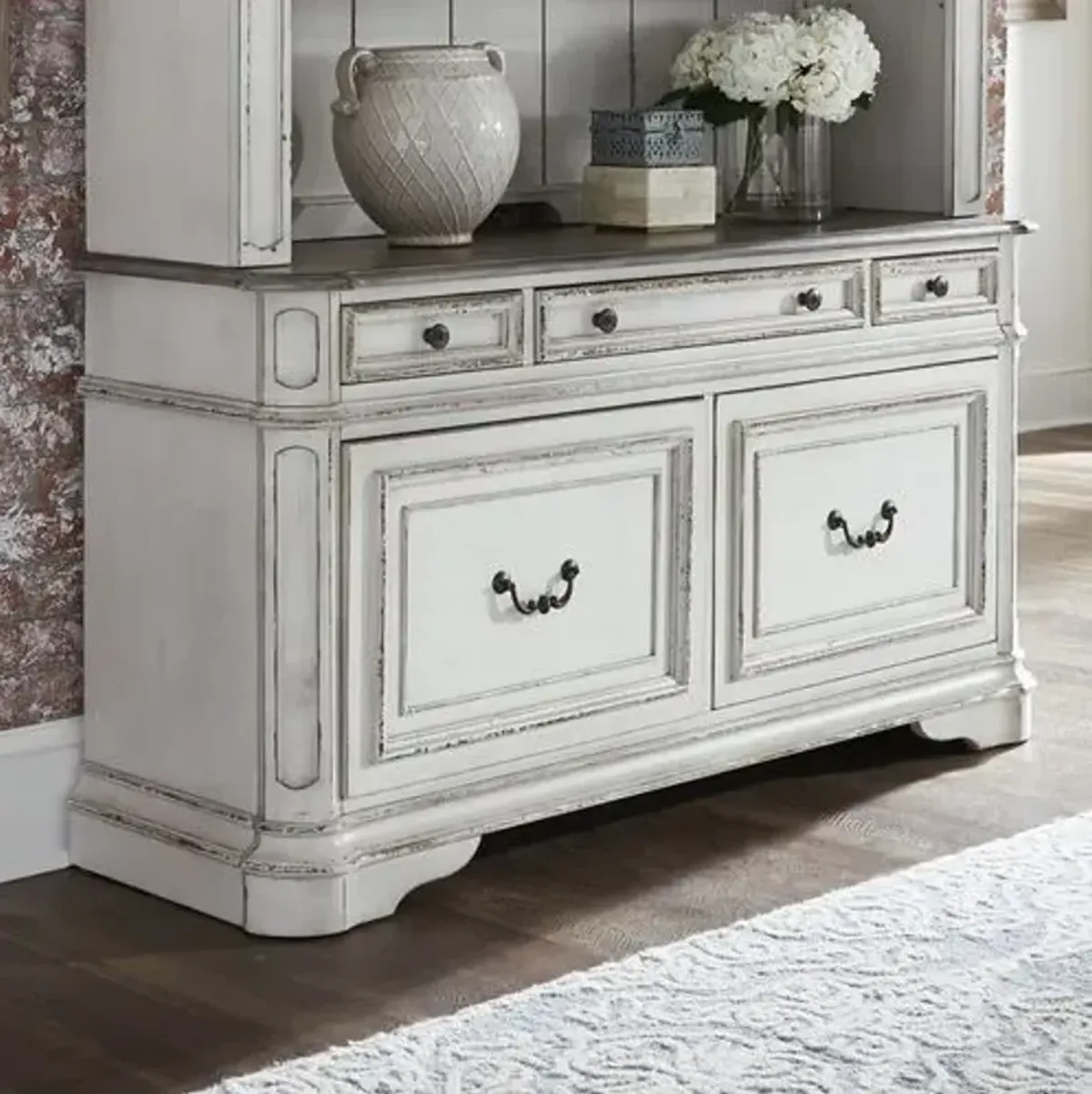 MAGNOLIA MANOR CREDENZA CHEST - ANTIQUE WHITE