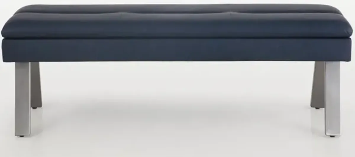 Chintaly Jezebel Blue Tufted Dining Bench with Underseat Storage & Steel Legs