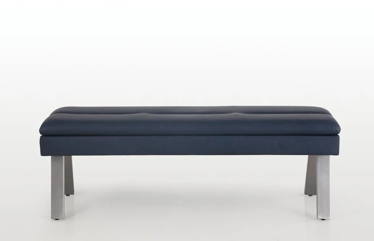 JEZEBEL BLUE TUFTED DINING BENCH WITH UNDERSEAT STORAGE & STEEL LEGS