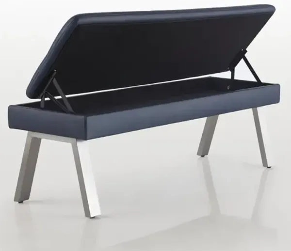 Chintaly Jezebel Blue Tufted Dining Bench with Underseat Storage & Steel Legs