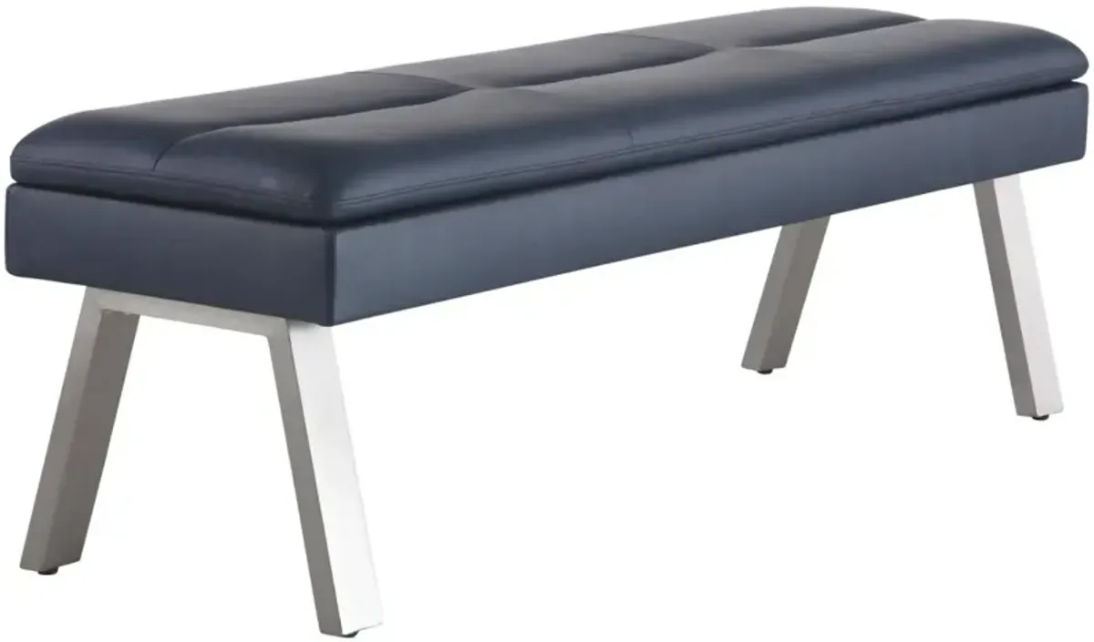 Chintaly Jezebel Blue Tufted Dining Bench with Underseat Storage & Steel Legs