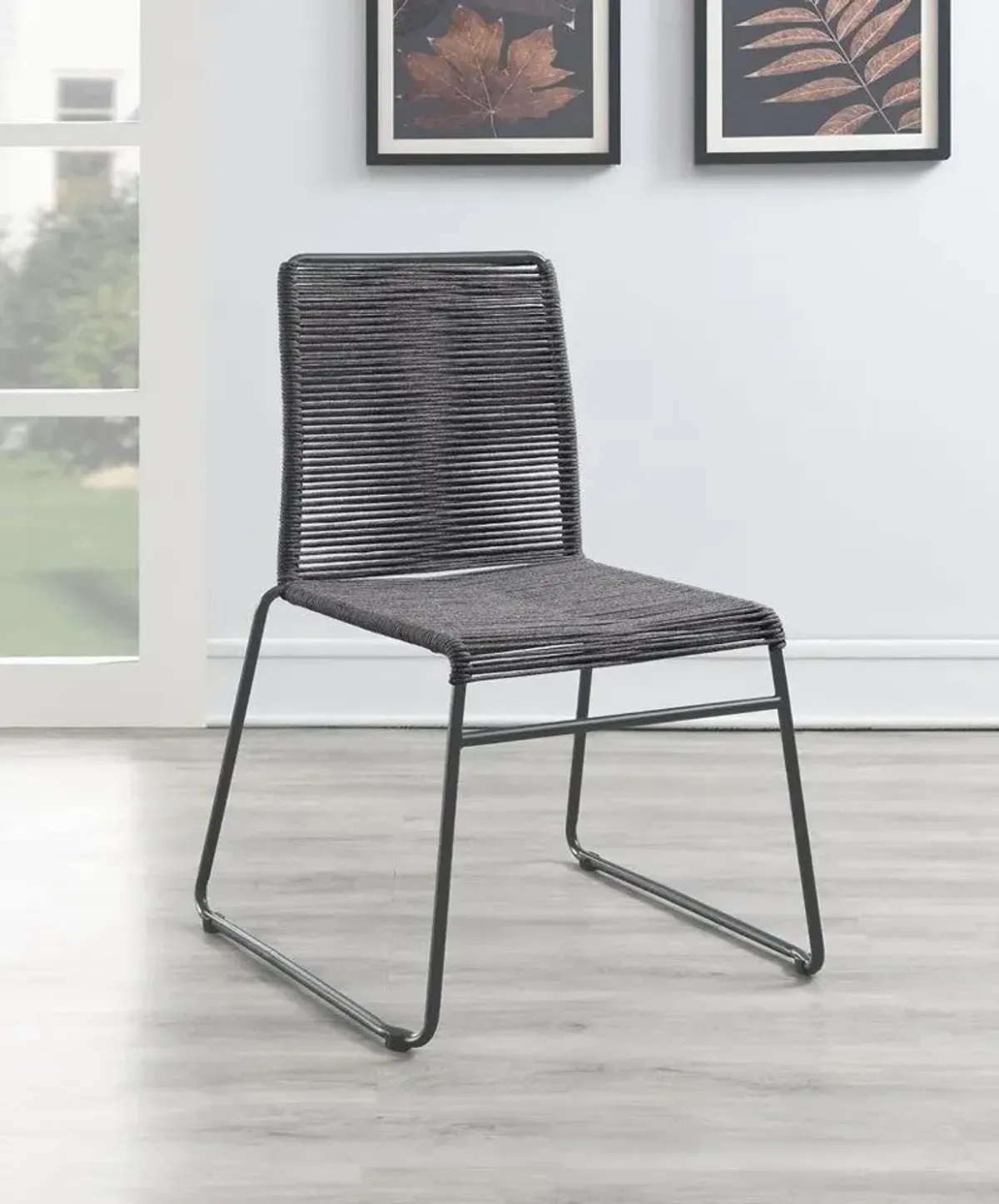 Coaster Jerome Woven Rope Stackable Side Chair Charcoal