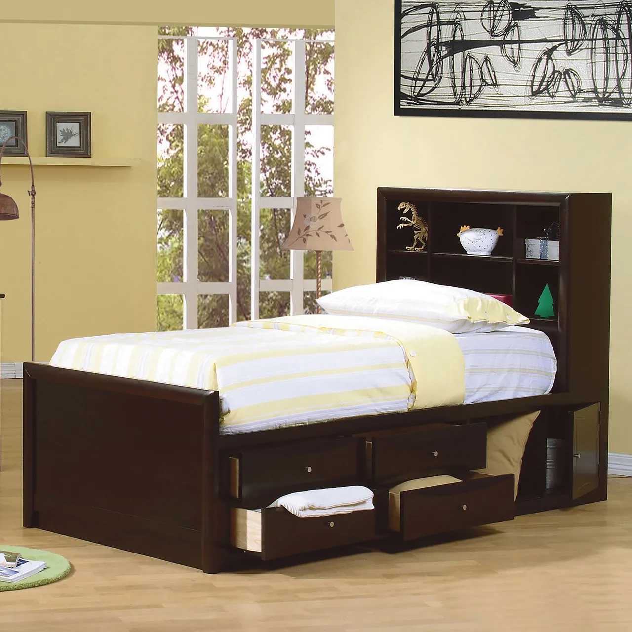 PHOENIX FULL BOOKCASE STORAGE BED CAPPUCCINO