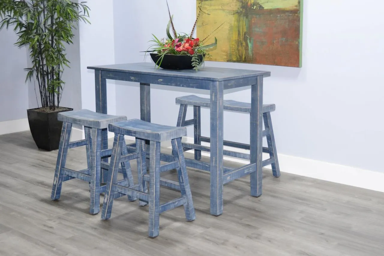 MARINA OCEAN BLUE 24 INCH WOOD SEAT COUNTER HEIGHT BENCH