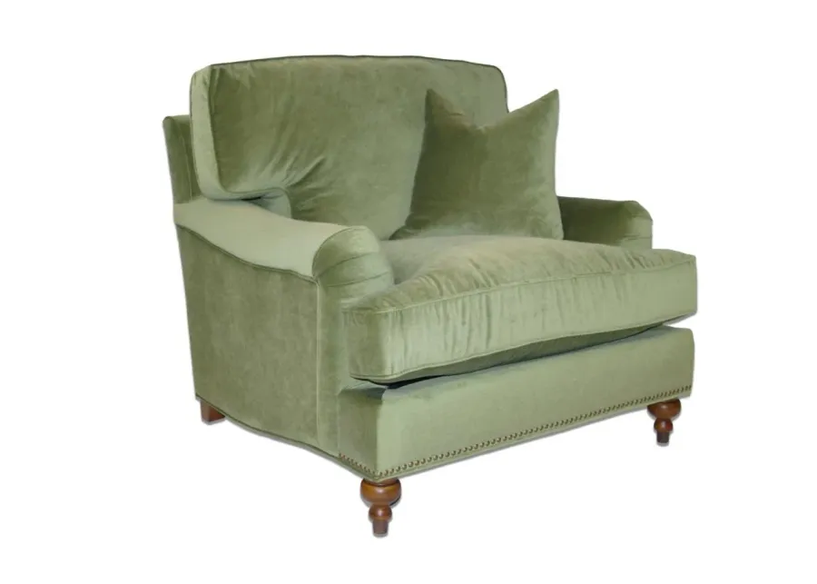 CHARLES CHAIR WITH ACCENT PILLOW IN A GREEN VELVET FABRIC