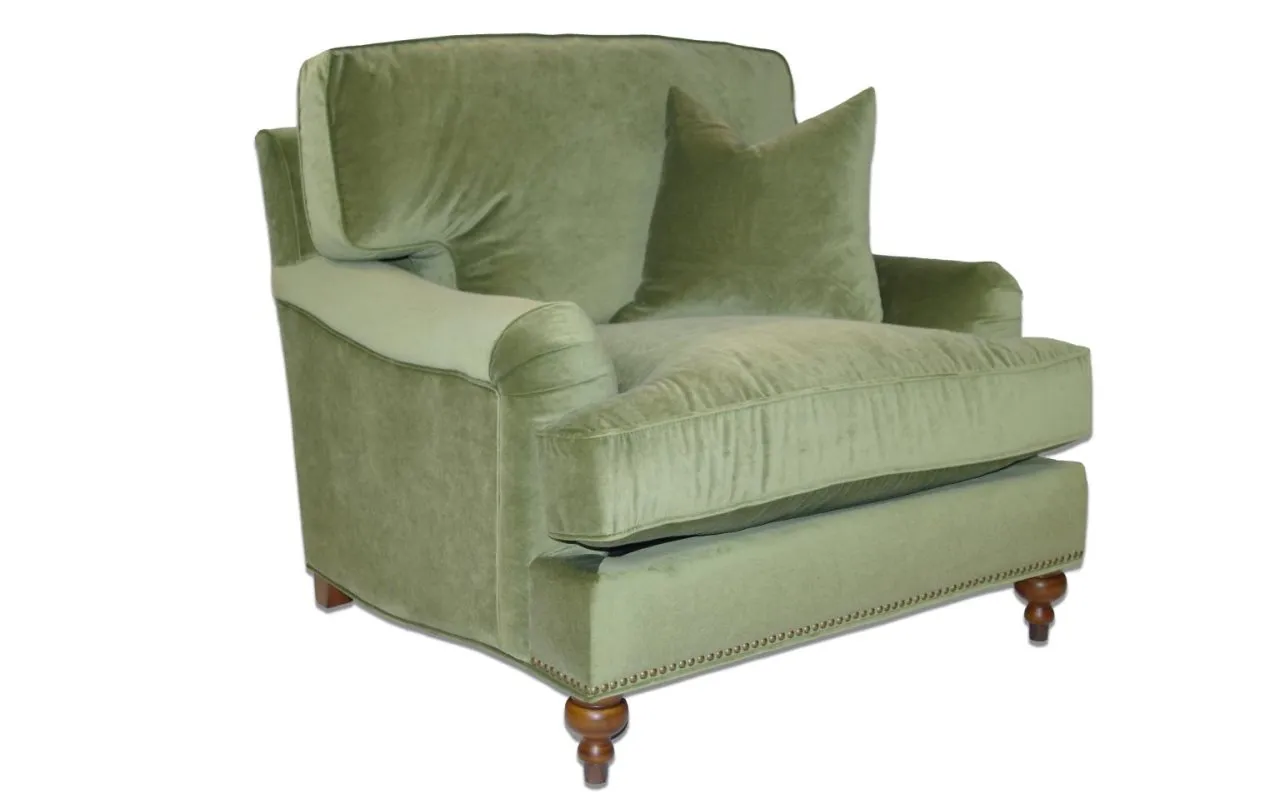 CHARLES CHAIR WITH ACCENT PILLOW IN A GREEN VELVET FABRIC