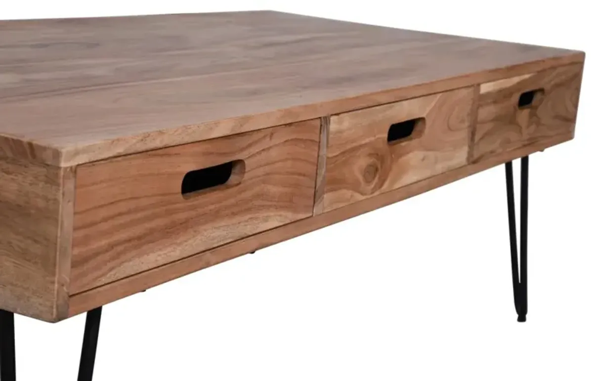 Jofran Rollins Natural Wood 3-Door Coffee Table