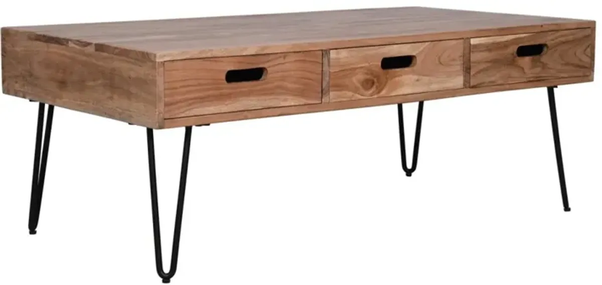 Jofran Rollins Natural Wood 3-Door Coffee Table