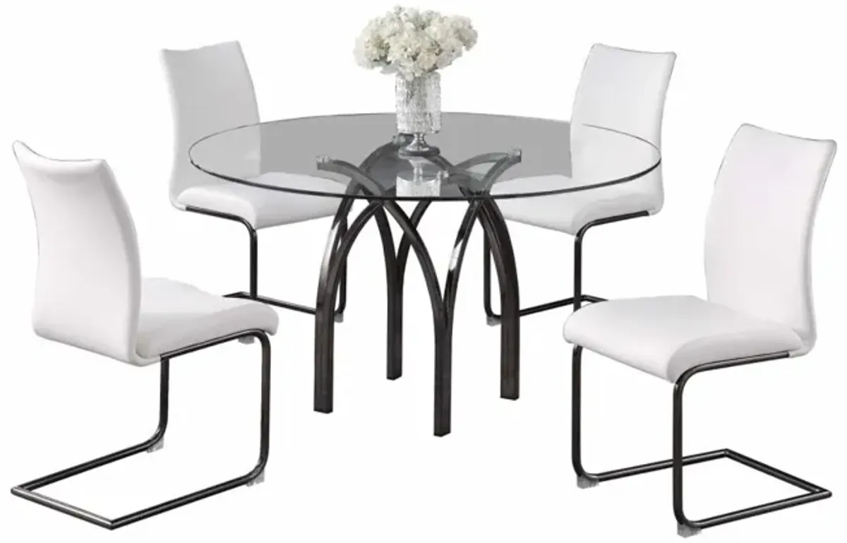 Chintaly Juliette White Contemporary Dining Set with Round Glass Table & Cantilever Chairs