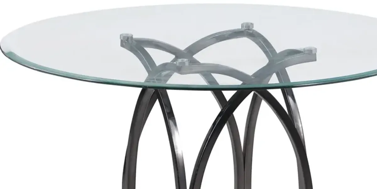 Chintaly Juliette White Contemporary Dining Set with Round Glass Table & Cantilever Chairs