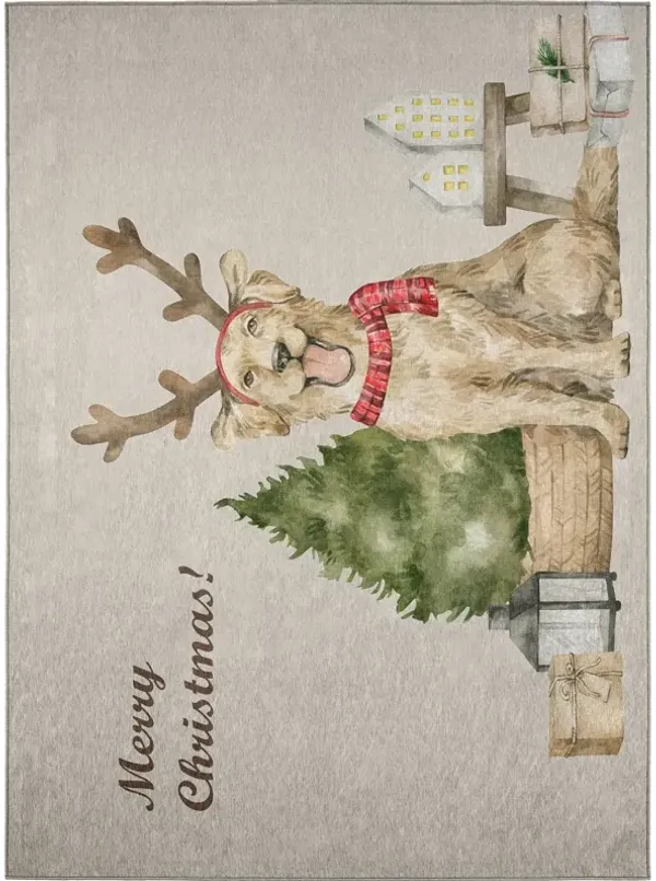 Dalyn Merry Christmas Reindeer Dog & Tree Holiday5'X8' Rug