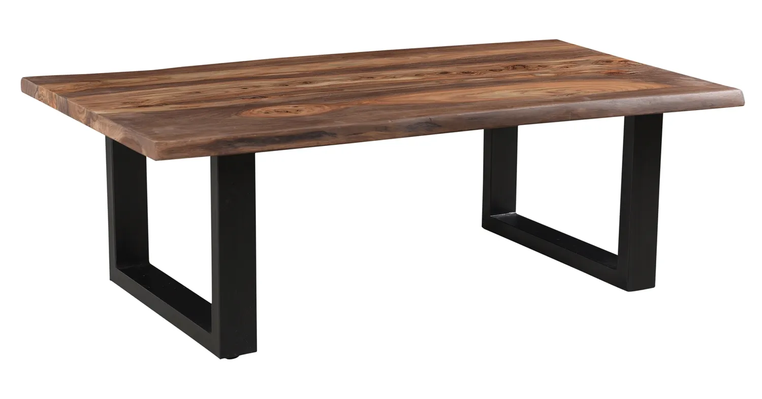 HENDERSON SOLID WOOD LIVE EDGE TOP COCKTAIL COFFEE TABLE WITH BLACK POWDER COATED LEGS