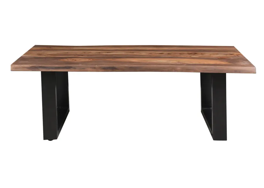 HENDERSON SOLID WOOD LIVE EDGE TOP COCKTAIL COFFEE TABLE WITH BLACK POWDER COATED LEGS