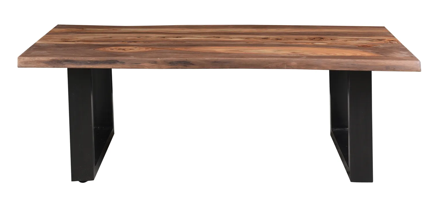 HENDERSON SOLID WOOD LIVE EDGE TOP COCKTAIL COFFEE TABLE WITH BLACK POWDER COATED LEGS