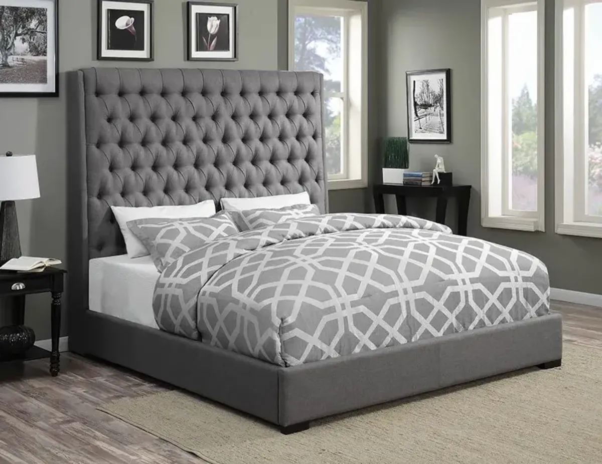 Coaster Camille Upholstered King Panel Bed Grey