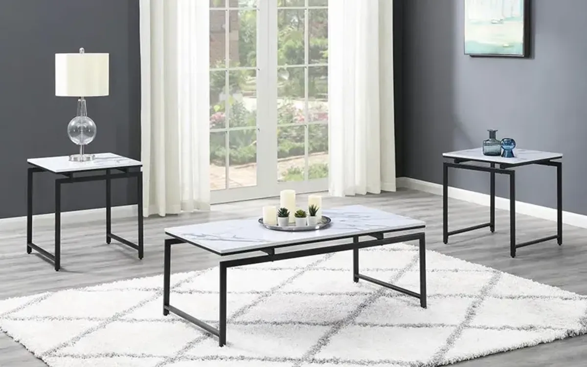 Coaster Clark 3-Piece Faux Marble Top Coffee Table Set White