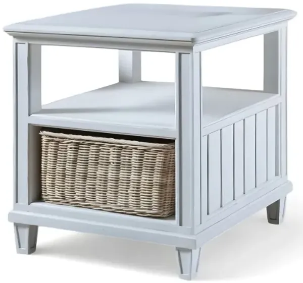 Palmetto Home Cane Bay White End Table with Rattan Baskets