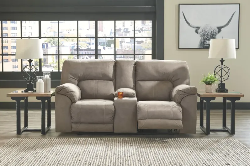 CAVALCADE POWER RECLINING LOVESEAT WITH CONSOLE SLATE BENCHCRAFT