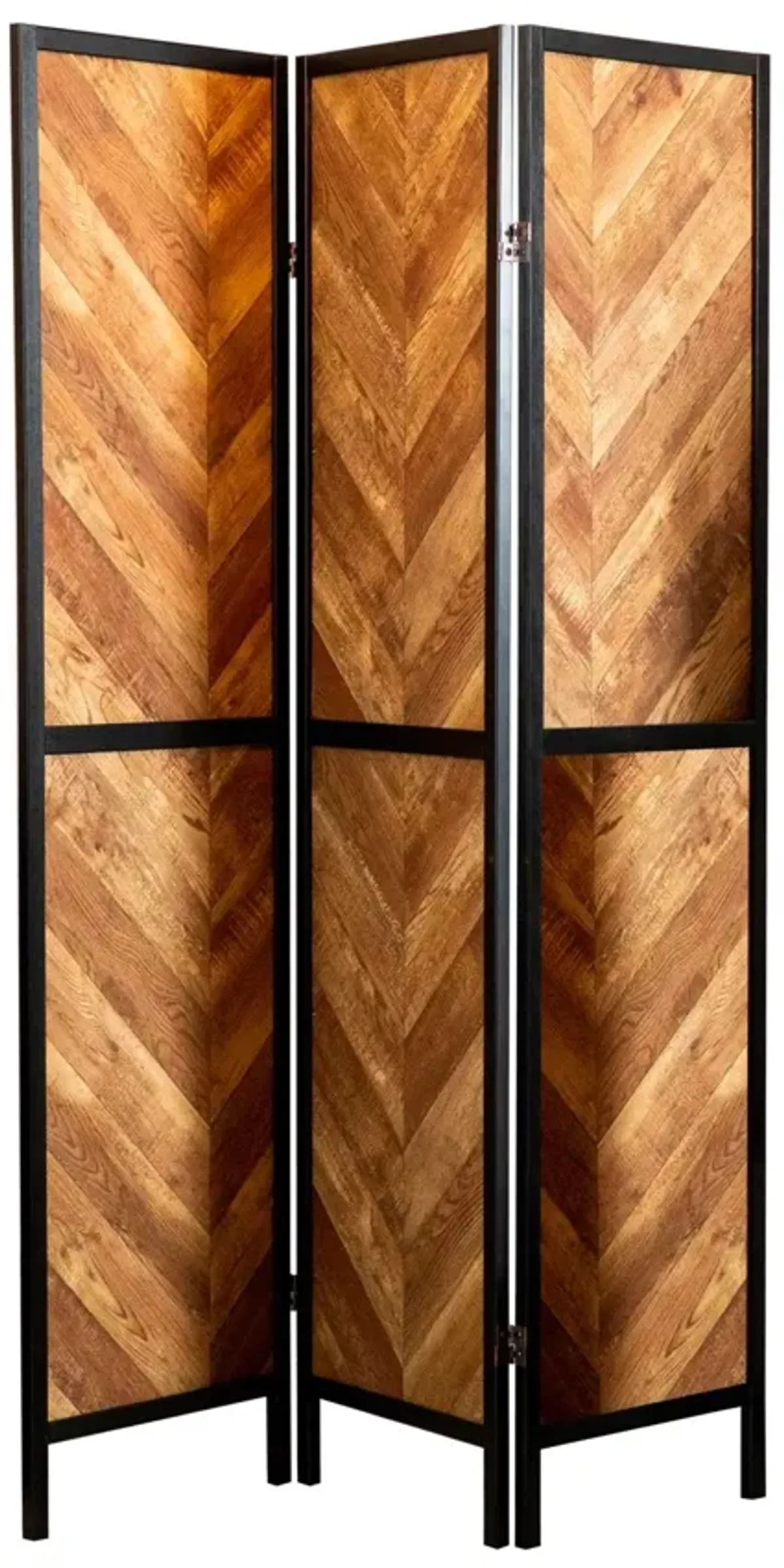Coaster 3-Panel Room Divider Rustic Tobacco Herringbone/Black Tobacco