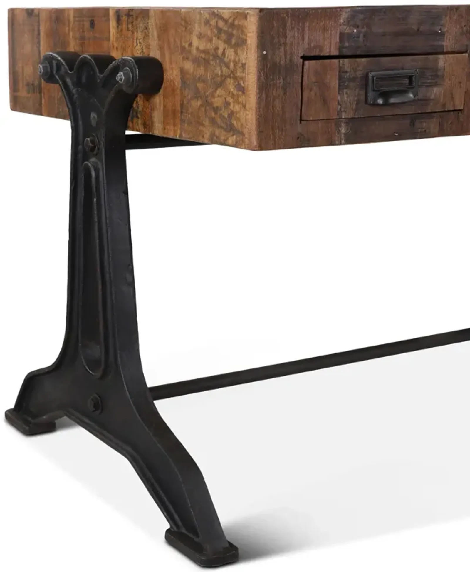 Home Trends Design Bowery Rustic Teak Wood Office Desk with Natural Marble Inlay