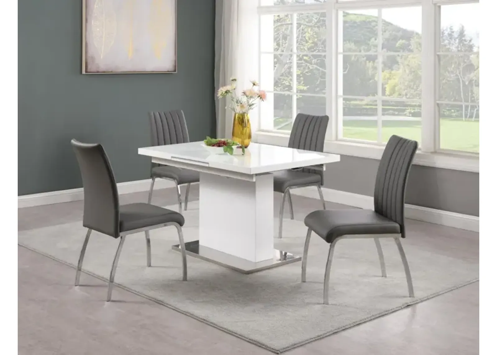 Chintaly Vanessa Contemporary Pop-Up-Extendable White Glass Dining Table