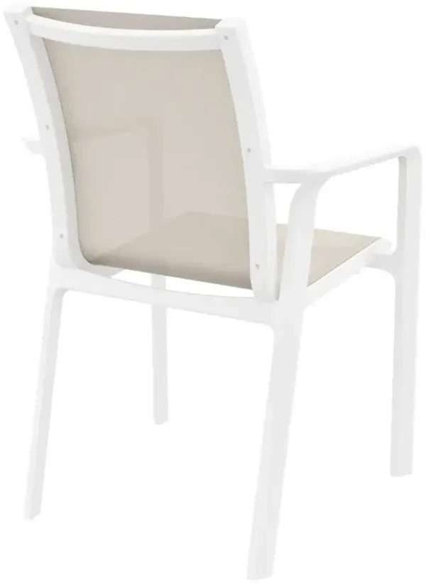 Compamia Pacific Taupe Sling Arm Patio Chair White Frame