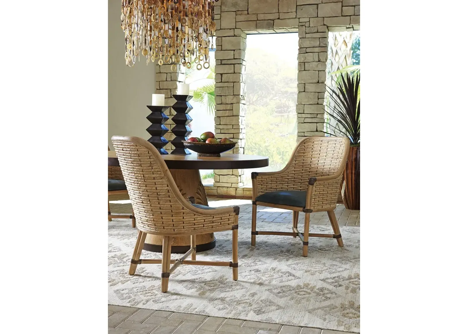 Tommy Bahama Home by Lexington Los Altos Armchair Upholstered/Wicker/Rattan/Fabric in Blue