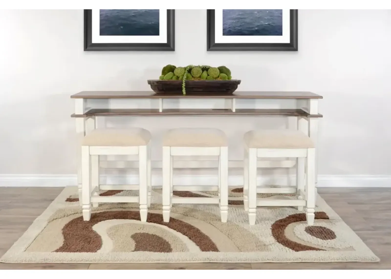 Sunny Designs Pasadena Marble White & Buck Skin Console Table with Usb Power Plug