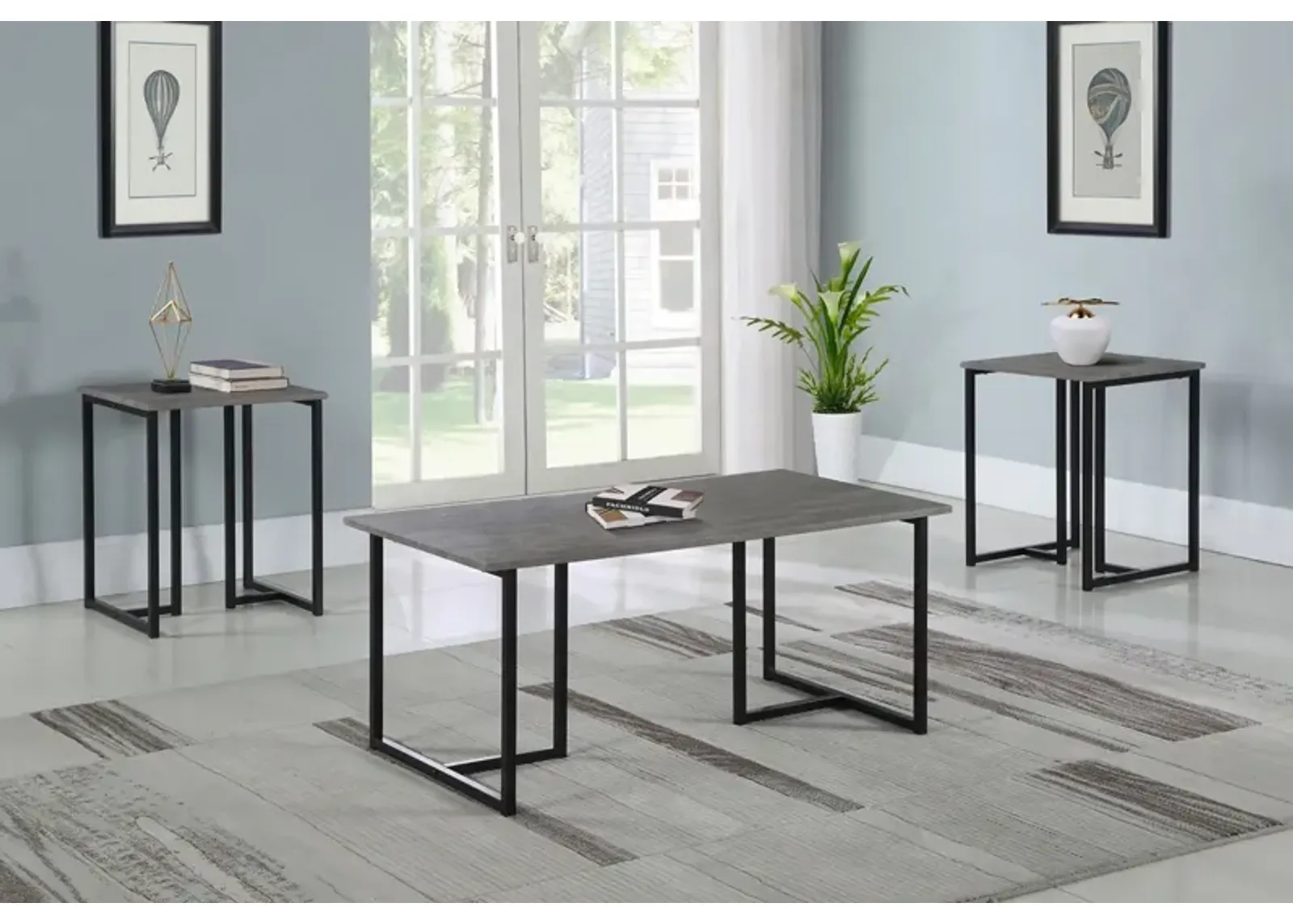 Coaster Nyla 3-Piece Engineered Wood Coffee Table Set Weathered Grey