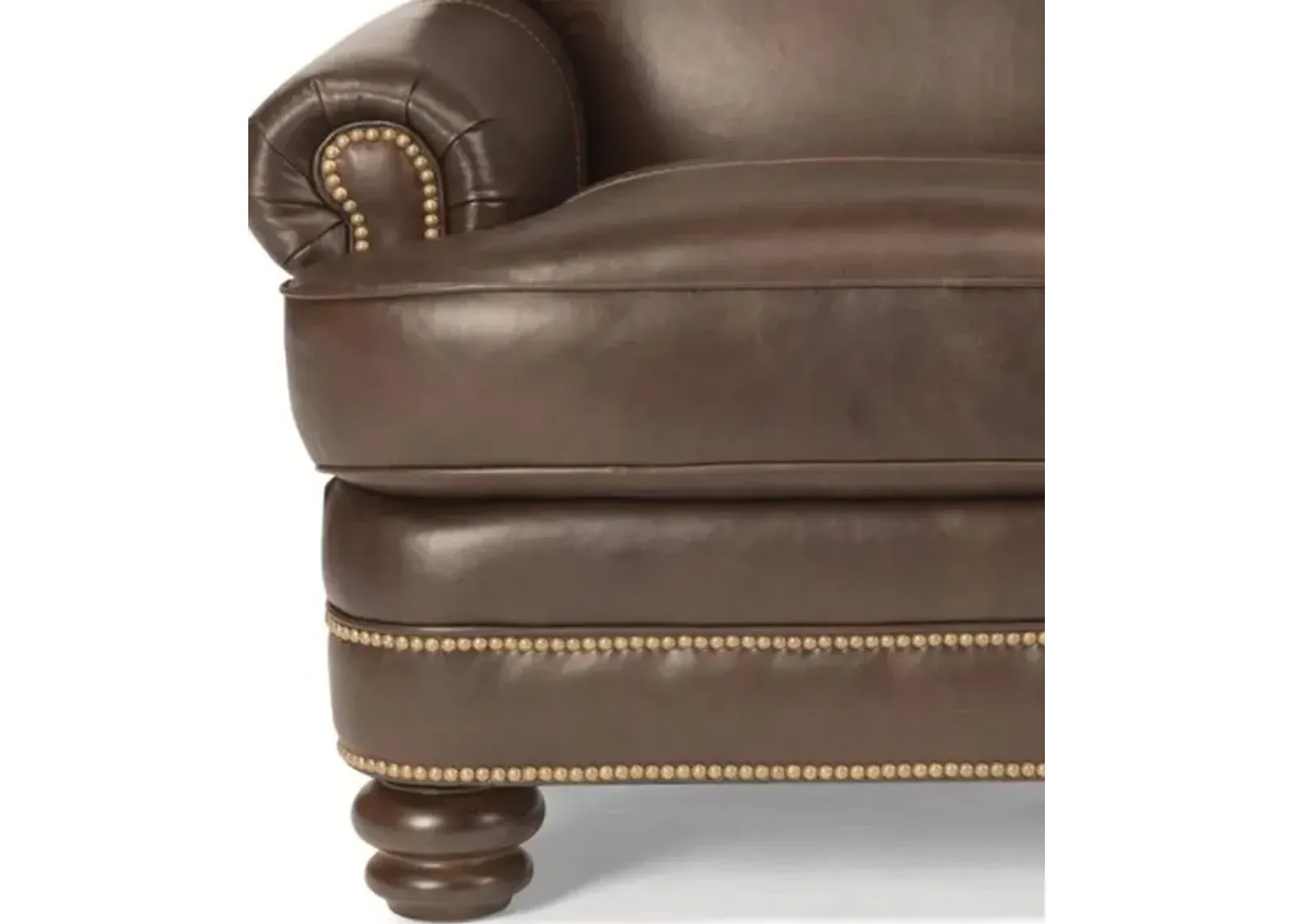 Flexsteel Bay Bridge Brown Leather Loveseat with Nailhead Trim