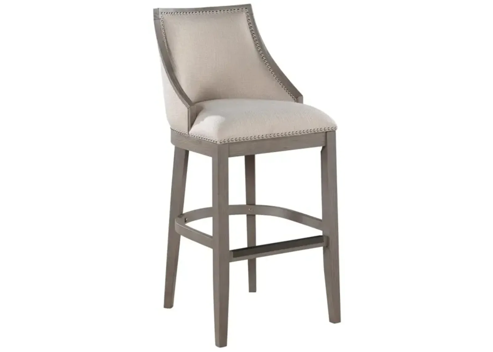 American Woodcrafters Keller Wood Stool with Fabric & Nailhead Trim in Grey