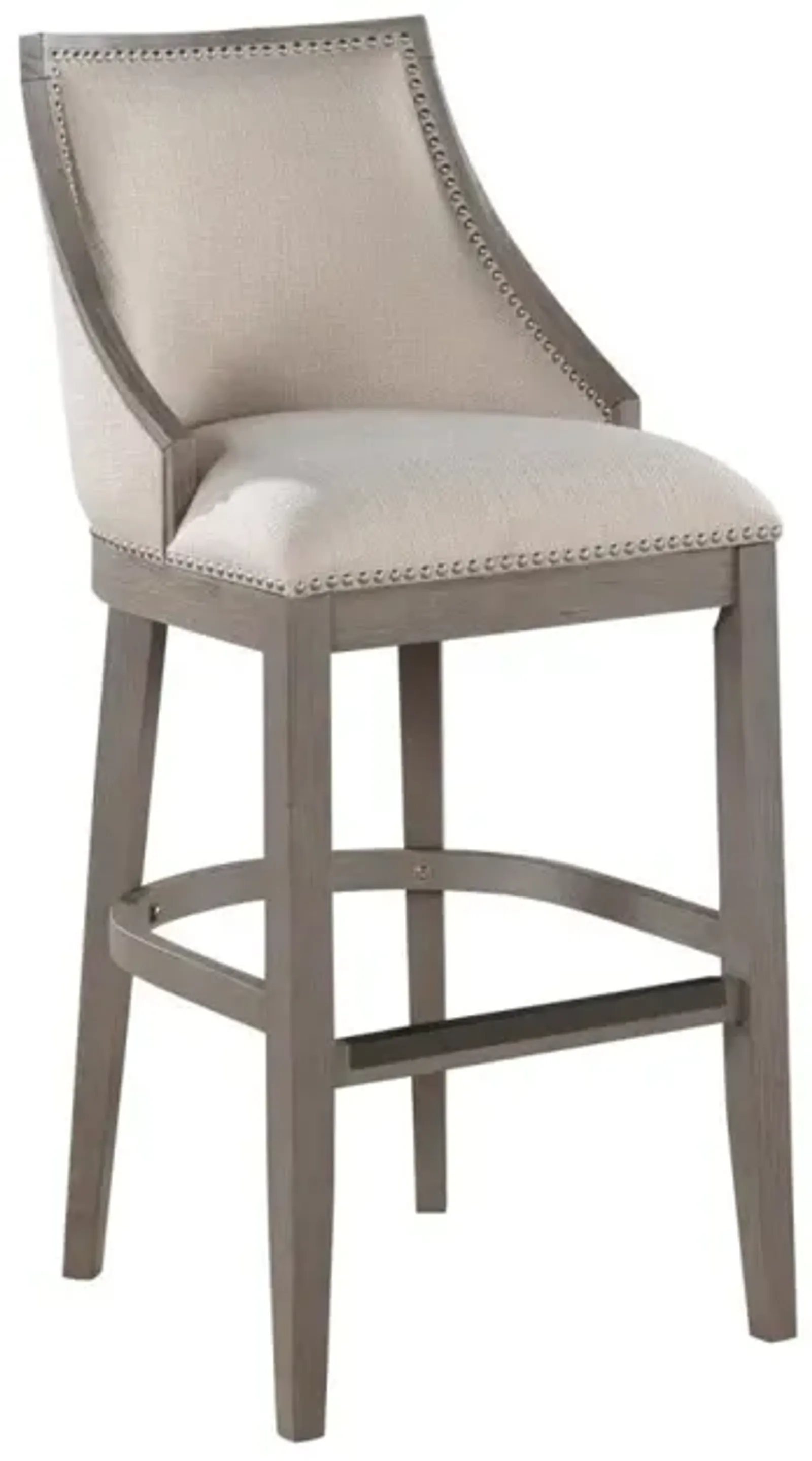 American Woodcrafters Keller Wood Stool with Fabric & Nailhead Trim in Grey