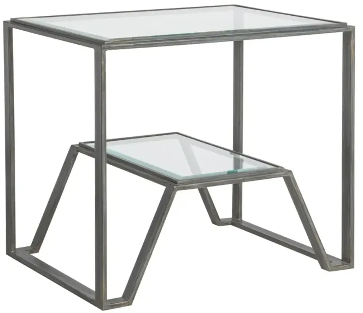 Artistica Home by Lexington Metal Designs Byron 28 Inch Rectangular Metal End Table Iron Gray/Clear