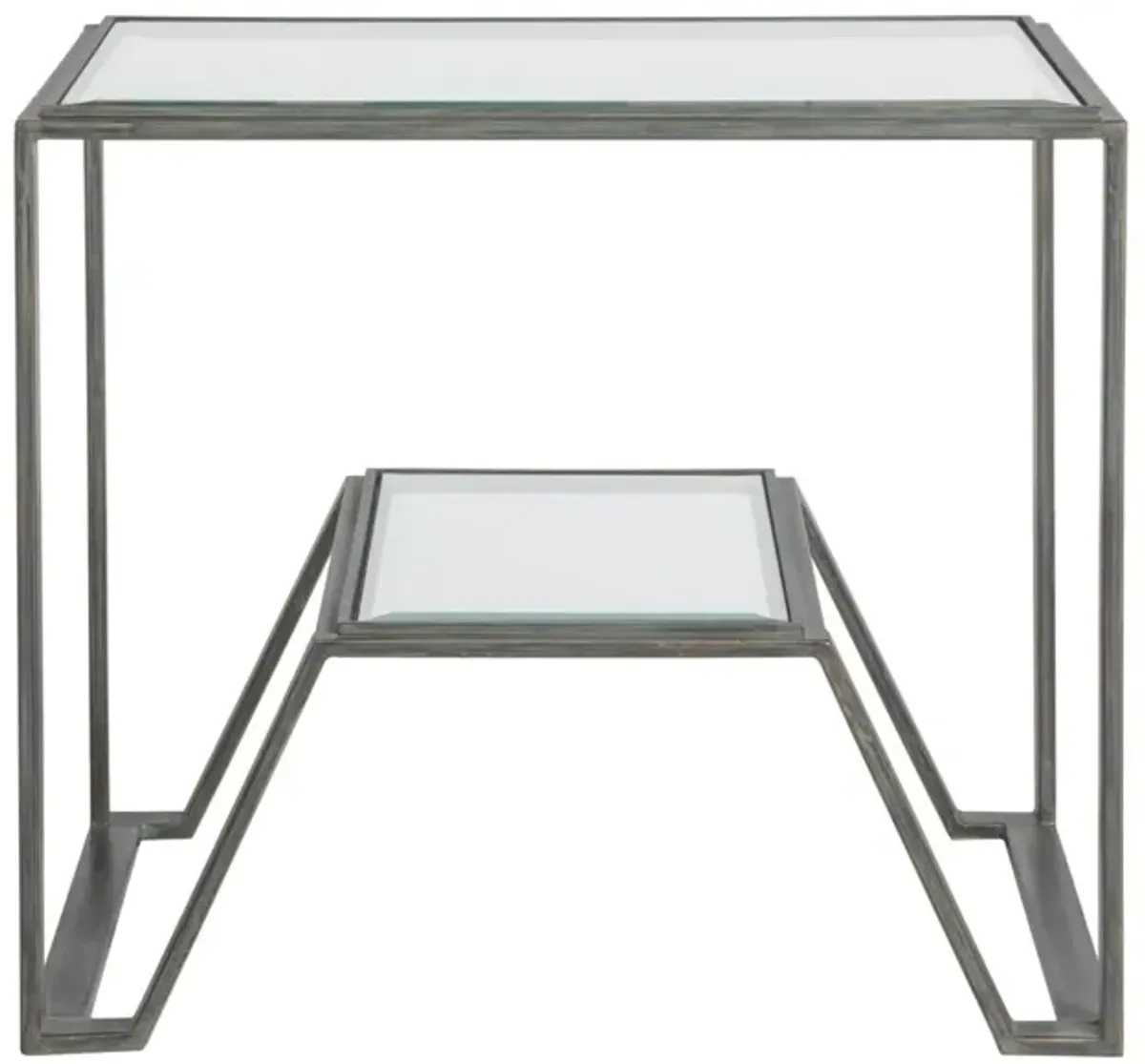 Artistica Home by Lexington Metal Designs Byron 28 Inch Rectangular Metal End Table Iron Gray/Clear