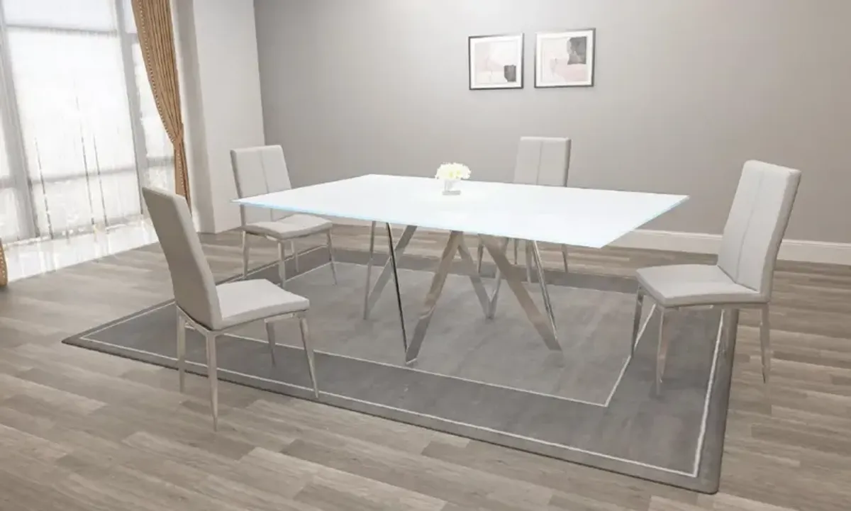 Chintaly Abigail White Modern Dining Set with White Glass Table & 4 Chairs