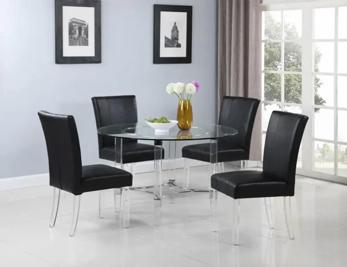 Chintaly Black Contemporary Dining Set with Round Glass Dining Table & Parson Chairs