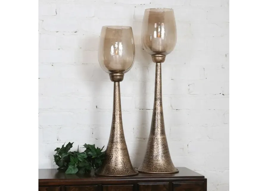 BADAL 2-PIECE ANTIQUED GOLD CANDLE HOLDERS