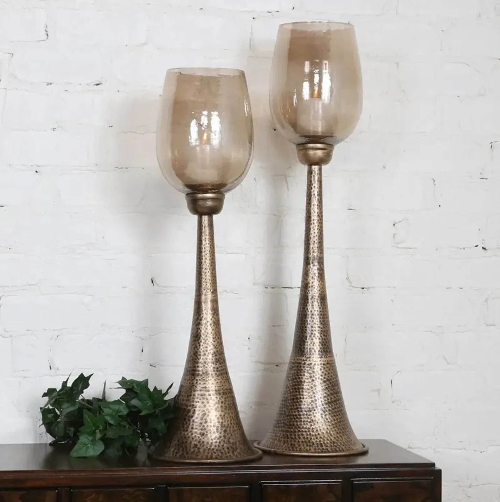 BADAL 2-PIECE ANTIQUED GOLD CANDLE HOLDERS