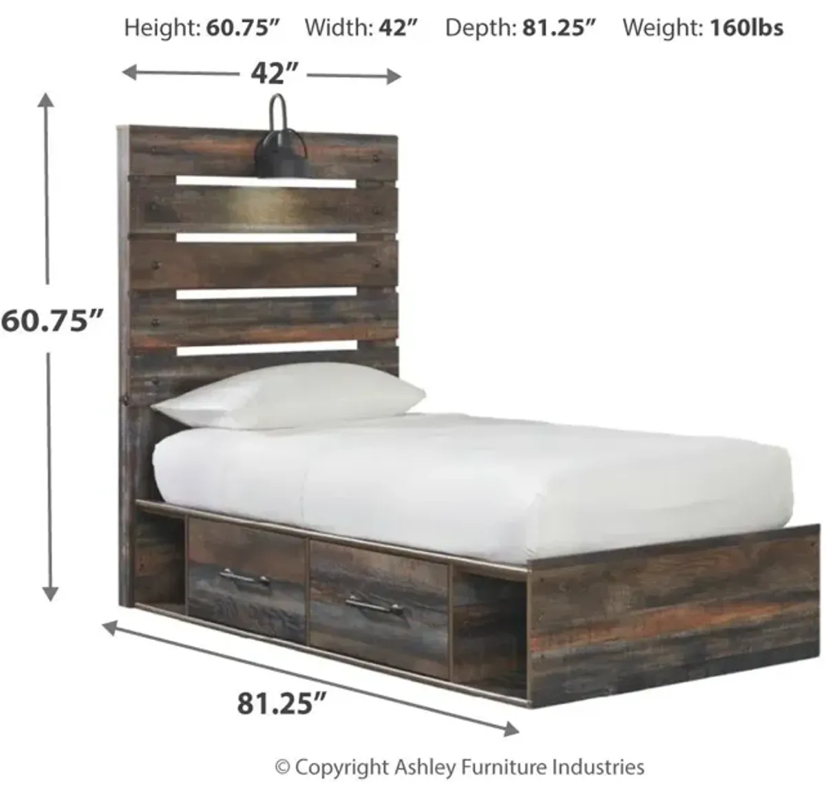 Ashley Drystan Brown Twin Panel Bed with 2 Storage Drawers