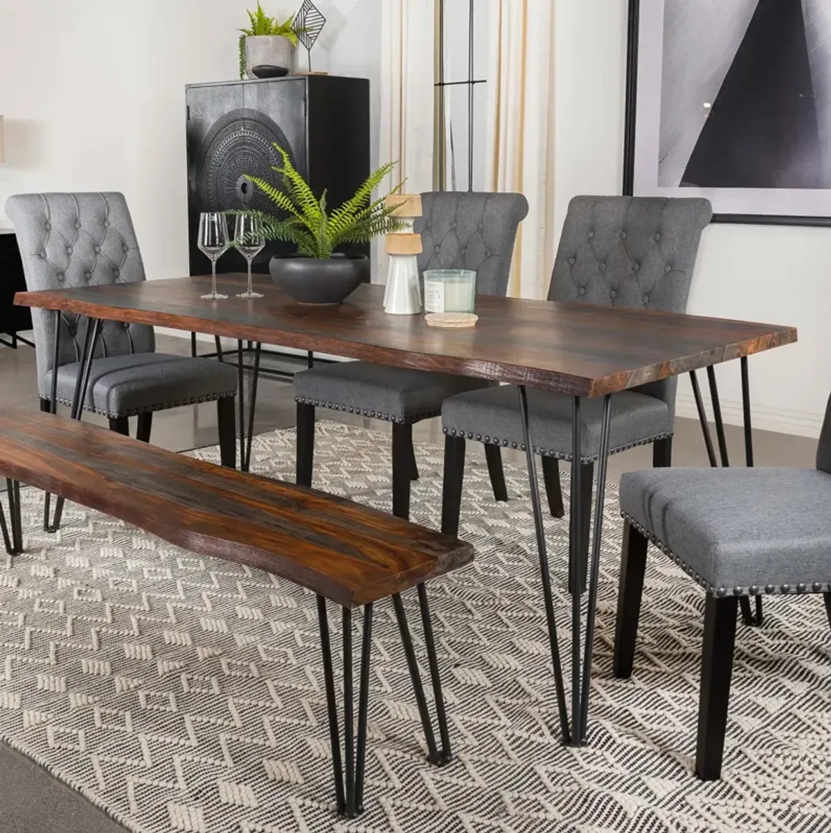 Coaster Neve 80 Inch Live Edge Dining Table Grey Sheesham