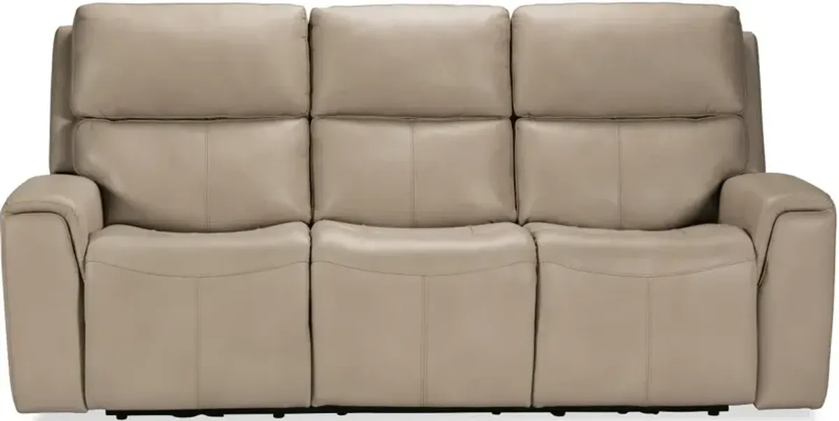 Flexsteel Jarvis Parchment Reclining Leather Sofa with Power Headrests