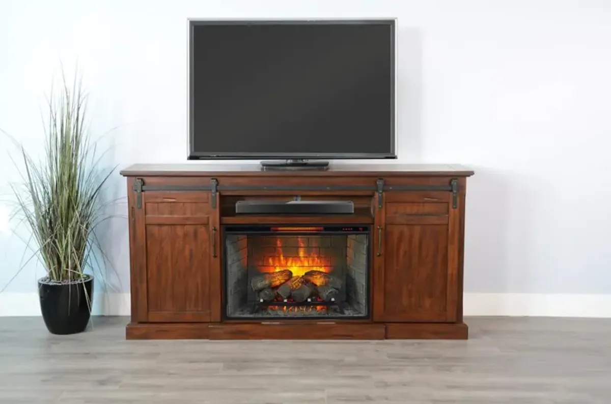 Sunny Designs Tuscany Vintage Mocha TV Stand Console with Fireplace Option