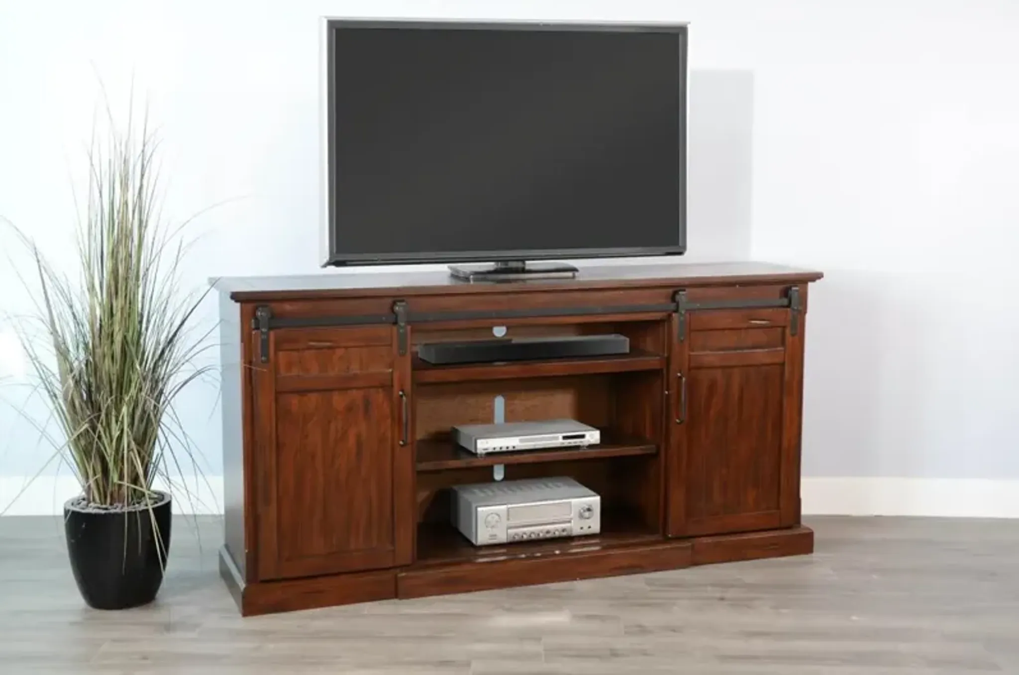 Tuscany Vintage Mocha Tv Stand Console With Fireplace Option Hudsons ...