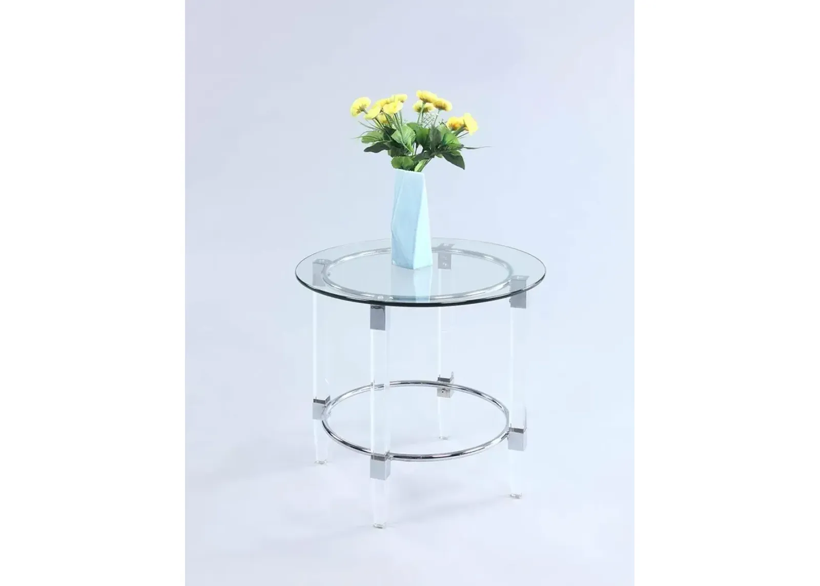 Chintaly Contemporary Round Glass Top Lamp Side Table