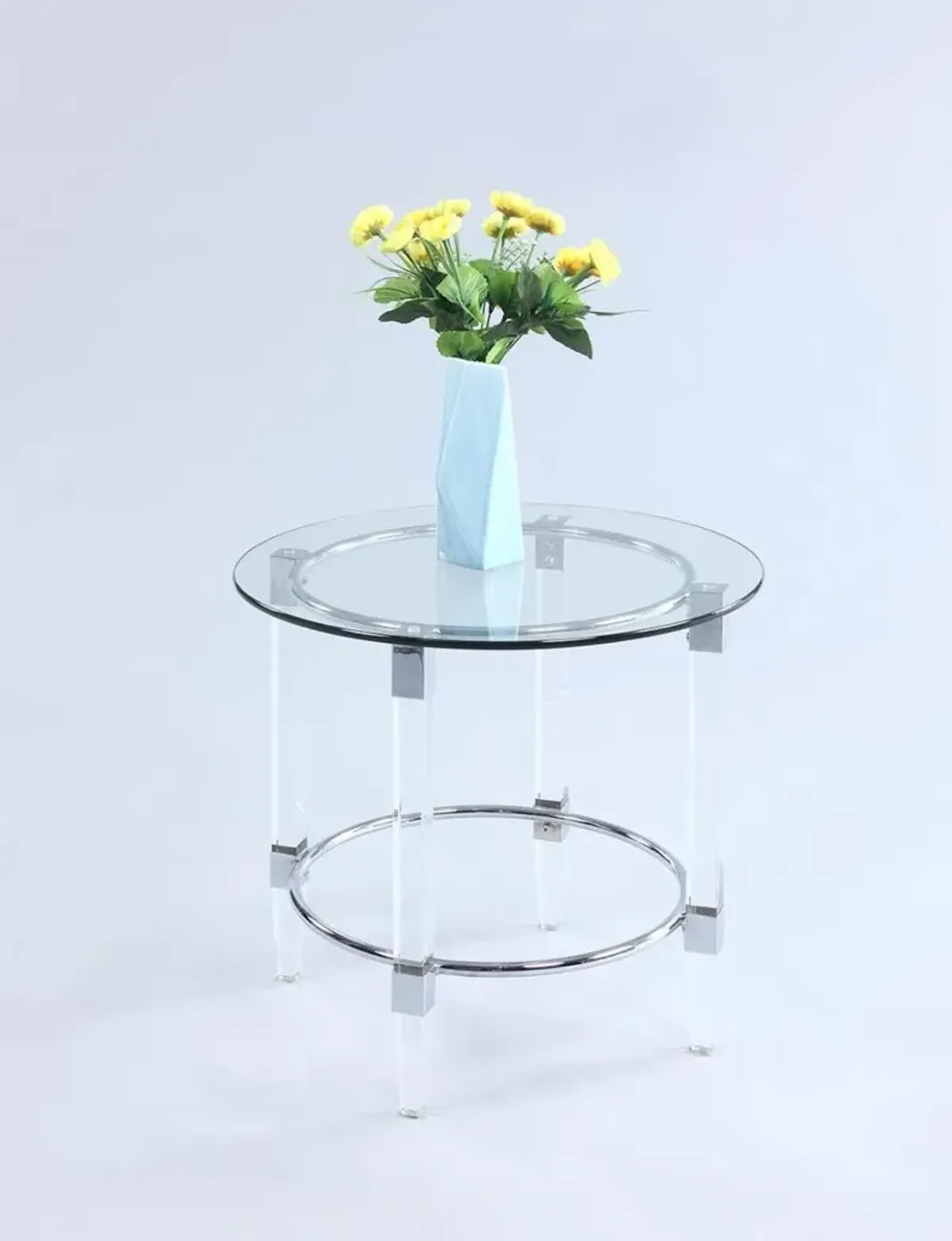 Chintaly Contemporary Round Glass Top Lamp Side Table