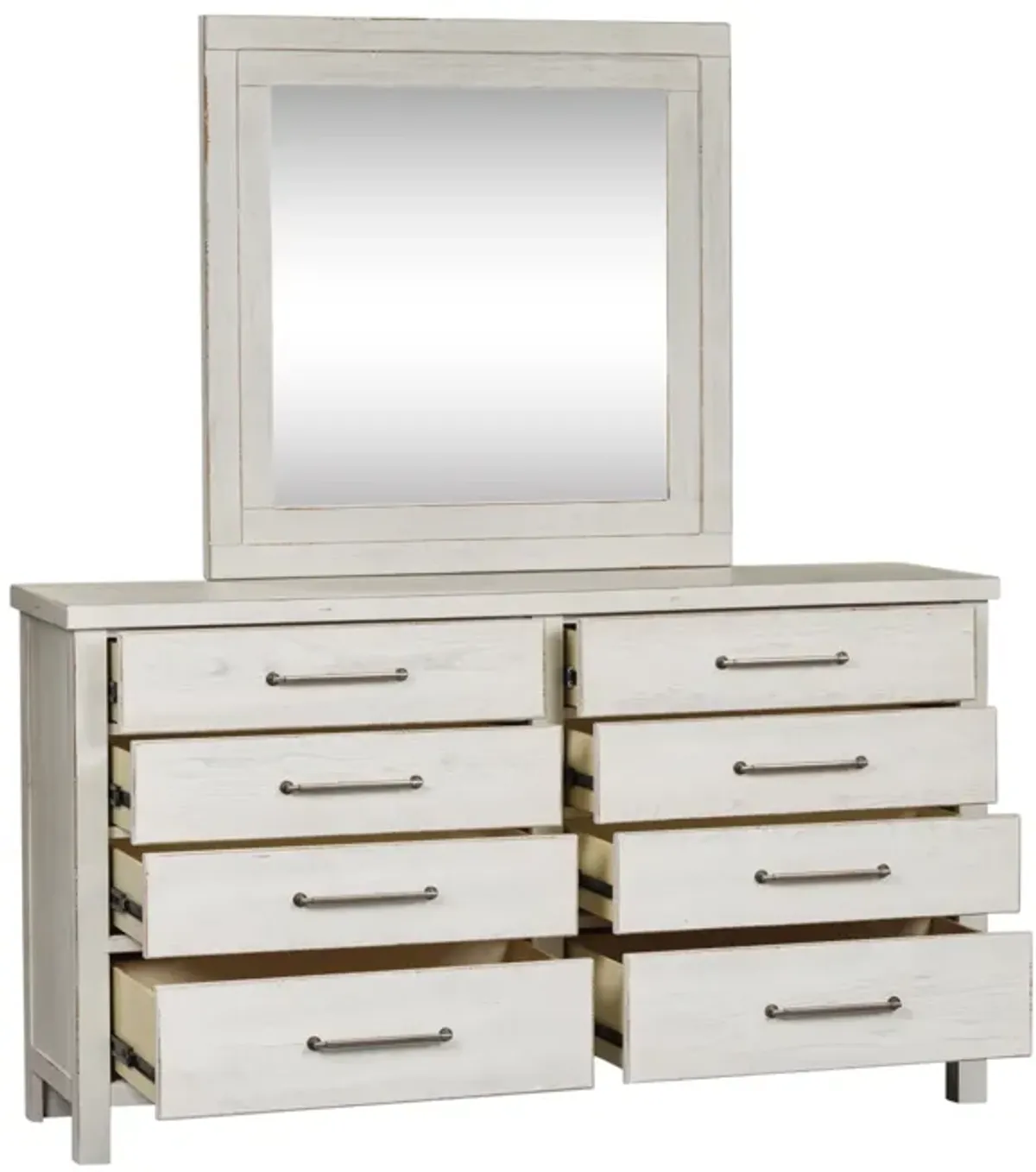 Liberty Furniture Flea Market White Distressed Dresser & Mirror Set Modern Farmhouse