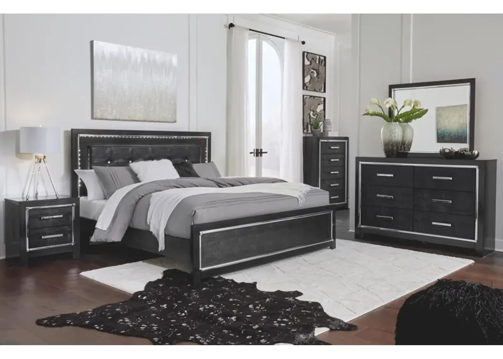 KAYDELL KING UPHOLSTERED PANEL BED BLACK SIGNATURE DESIGN