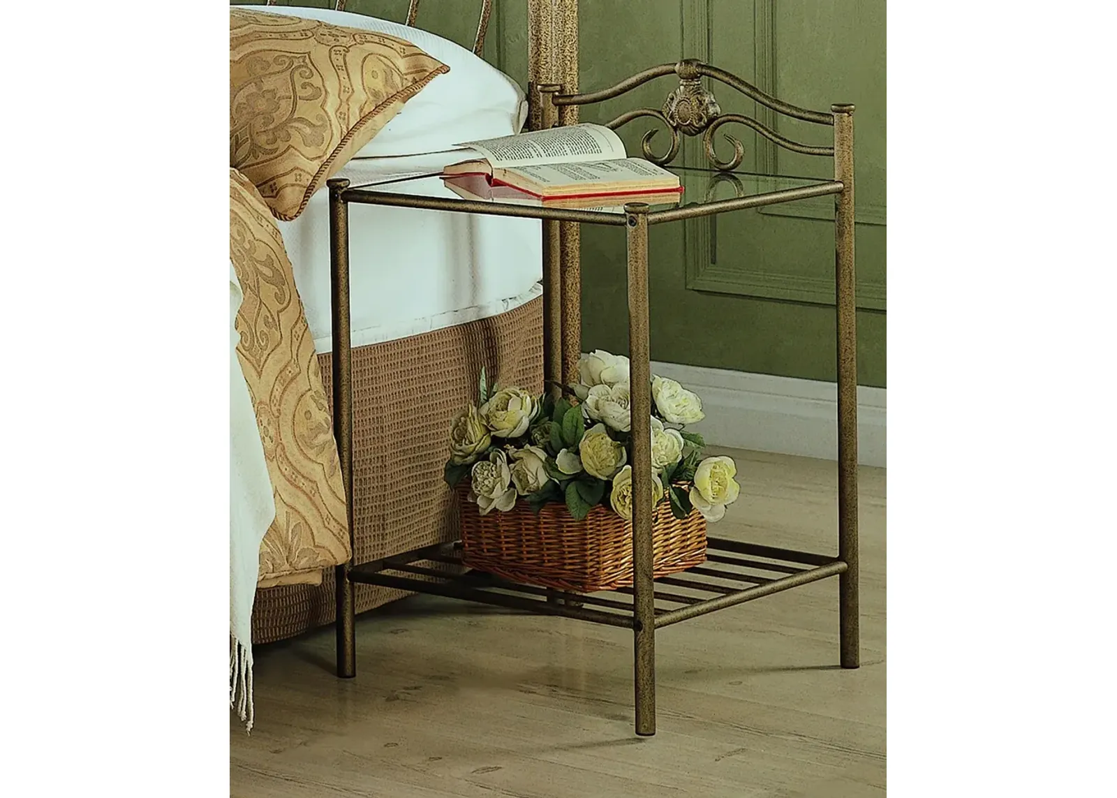 Sydney Metal 2-Shelf Nightstand Antique Brushed Gold