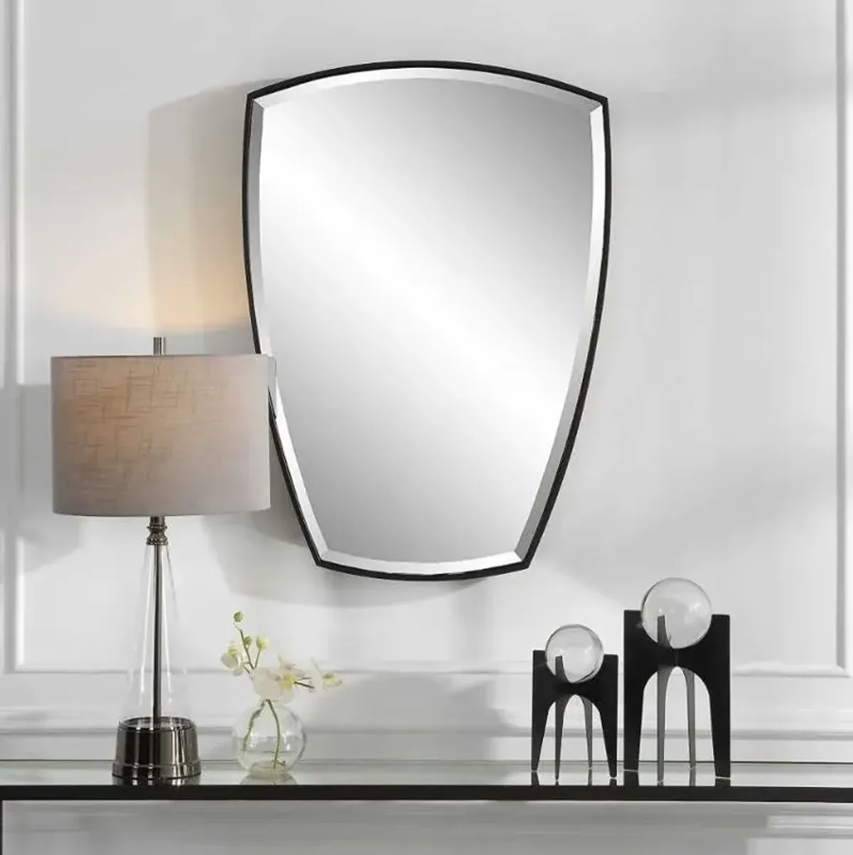 Uttermost Crest Satin Black Curved Mirror